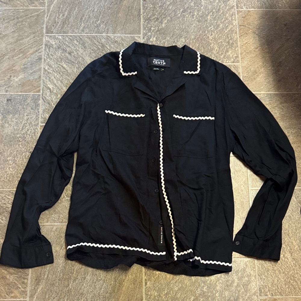 NATIVE YOUTH Black and White Button-Up Top